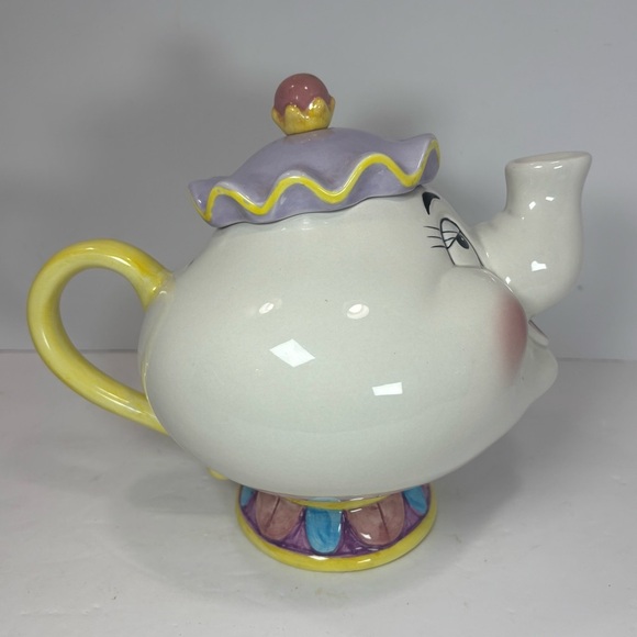 Vintage Disney Mrs Potts Ceramic Tea Pot Coin Piggy Bank Beauty And The Beast 8” - Picture 3 of 7